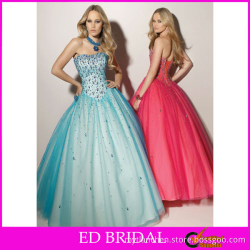 Strapless Slight Curve Floor-length Tulle Prom Dress For Fat Women Crystals